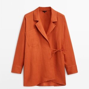 Massimo Dutti 100% linen blazer in orange